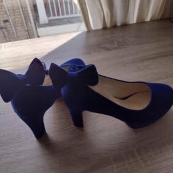 Navy blue ankle bow high heels - Picture 3 of 3
